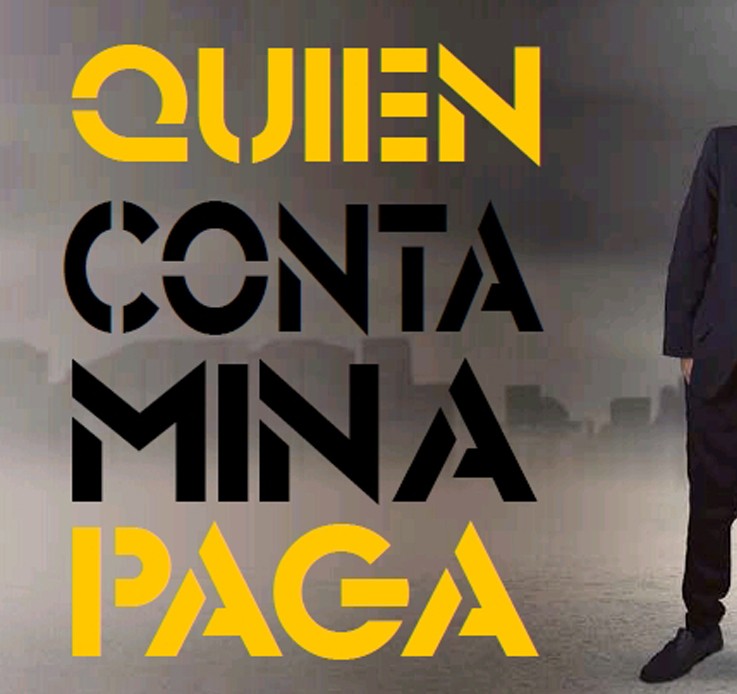 Quien contamina paga con un hombre que lleva puesto una máscara de gas